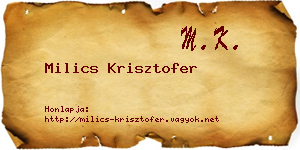Milics Krisztofer névjegykártya